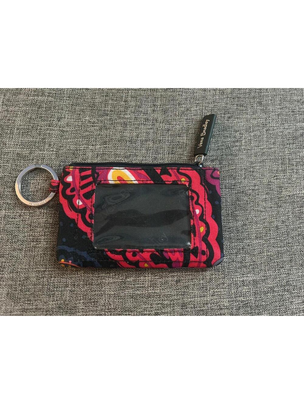 Vera Bradley Zip ID Case In Twilight Paisley Key Ring Clear Front Pocket